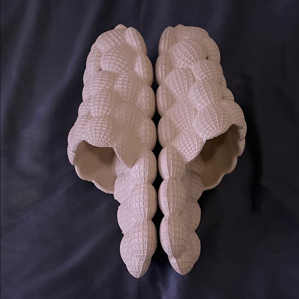 Cream Textured Slide Sandals - Picture 2 of 4